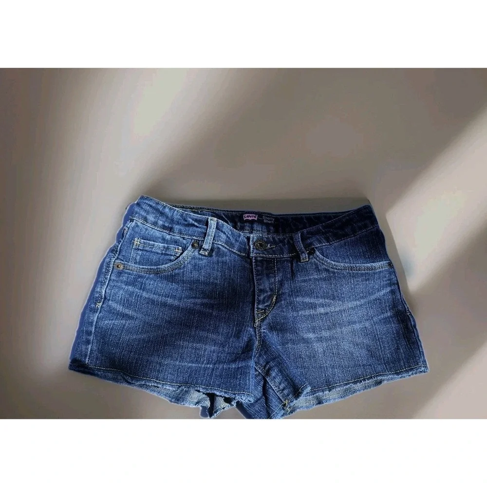 Levi's Shorty Shorts Raw Distressed Hem Medium Wash Denim Shorts Size 14 - Picture 2 of 14